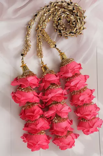pink crystal parandi with pearl floral work design