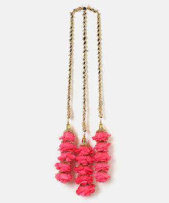 pink crystal parandi with pearl floral work design
 3