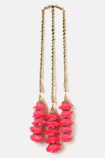 pink crystal parandi with pearl floral work design