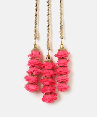 pink crystal parandi with pearl floral work design
 4