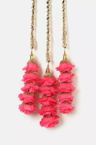 pink crystal parandi with pearl floral work design