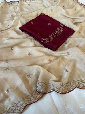 off white silk blend saree with embroidery thread work
 2