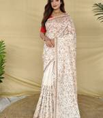 White Color Embroidery And Zarii Weaving art silk saree
