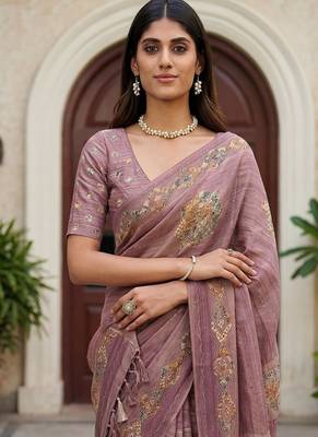 onion pink silk blend saree with dori embroidery work 2