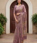 Onion Pink Color Dori Work With Printed Work Silk Blend Saree