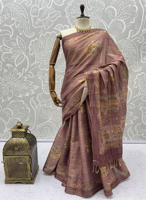 onion pink silk blend saree with dori embroidery work 5