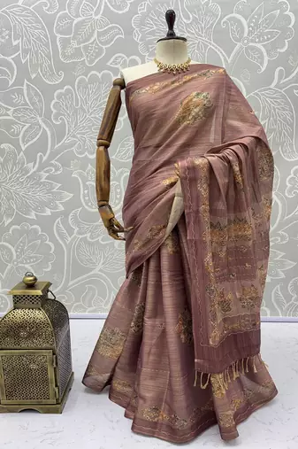 onion pink silk blend saree with dori embroidery work