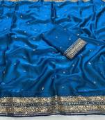 Royal Blue Color Embroidery cording & Sequance work Space Silk Saree