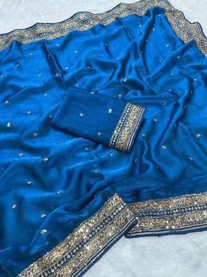 royal blue silk blend saree with sequins cording work
 2