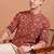 Men's cotton cambric kalamkari printed nehru collar full sleeves short kurta (red)