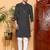 Men's  cotton  zigzag print   nehru collar with solid fashion patti full sleeve  kurta  (black)