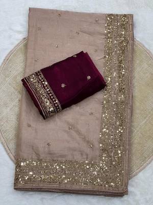 beige silk blend saree with sequins embroidery work
 3