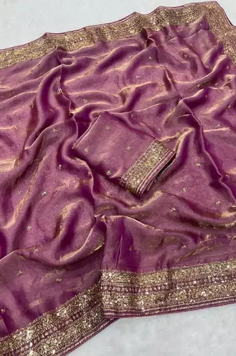 purple silk blend saree with embroidered butti work