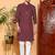 Men's  cotton zigzag print   nehru collar with solid fashion patti full sleeve  kurta  (maroon)