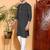Men's  cotton  zigzag print   nehru collar with solid fashion patti full sleeve  kurta  (black)
