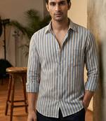 Men   s yarn dyed cotton striped full sleeve casual shirt