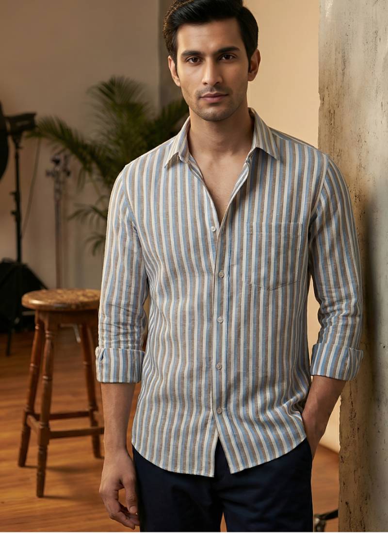 Men’s yarn dyed cotton striped full sleeve casual shirt