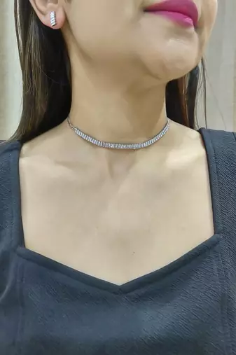silver copper necklace set with studded work