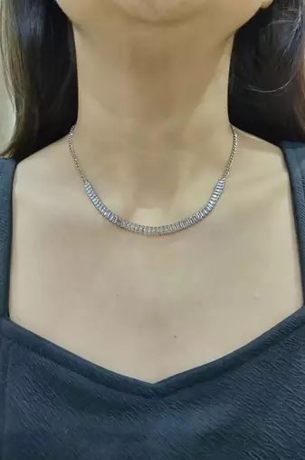 silver copper necklace set with studded work