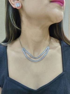 silver copper necklace set with double line studded work 1