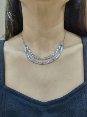 silver copper necklace set with double line studded work 2