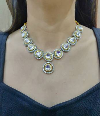 silver copper necklace design with studded work 2