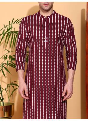 maroon cotton kurta with geometric zigzag print work
 4