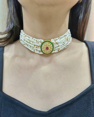 green copper choker necklace  with pearl studded work 2