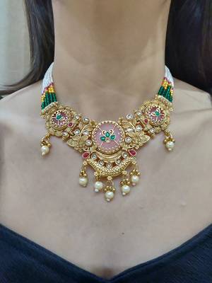 pink copper necklace set with pearl studded work 2