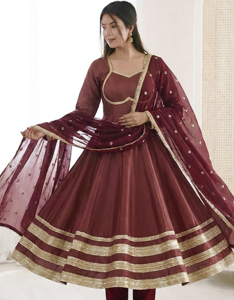 Maroon Cosmos Gold Designer Anarkali Set with Heavy Lace Work Dupatta