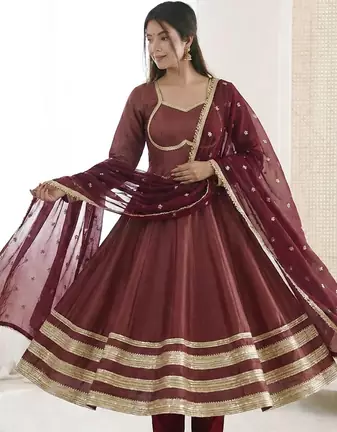 Maroon Cosmos Gold Designer Anarkali Set with Heavy Lace Work Dupatta