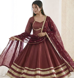 Maroon Cosmos Gold Designer Anarkali Set with Heavy Lace Work Dupatta