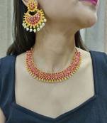 Maroon necklace set with maangtika