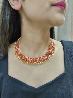 maroon copper necklace set with studded work 2