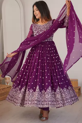 Bewitching Purple Sequins Georgette Wedding Wear Anarkali Suit
