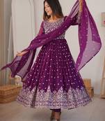 Bewitching Purple Sequins Georgette Wedding Wear Anarkali Suit
