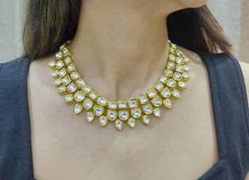 gold copper necklace set with kundan work 2