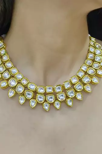gold copper necklace set with kundan work