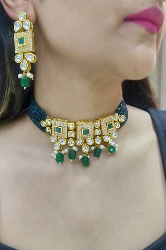 Ferzeen green kundan choker set