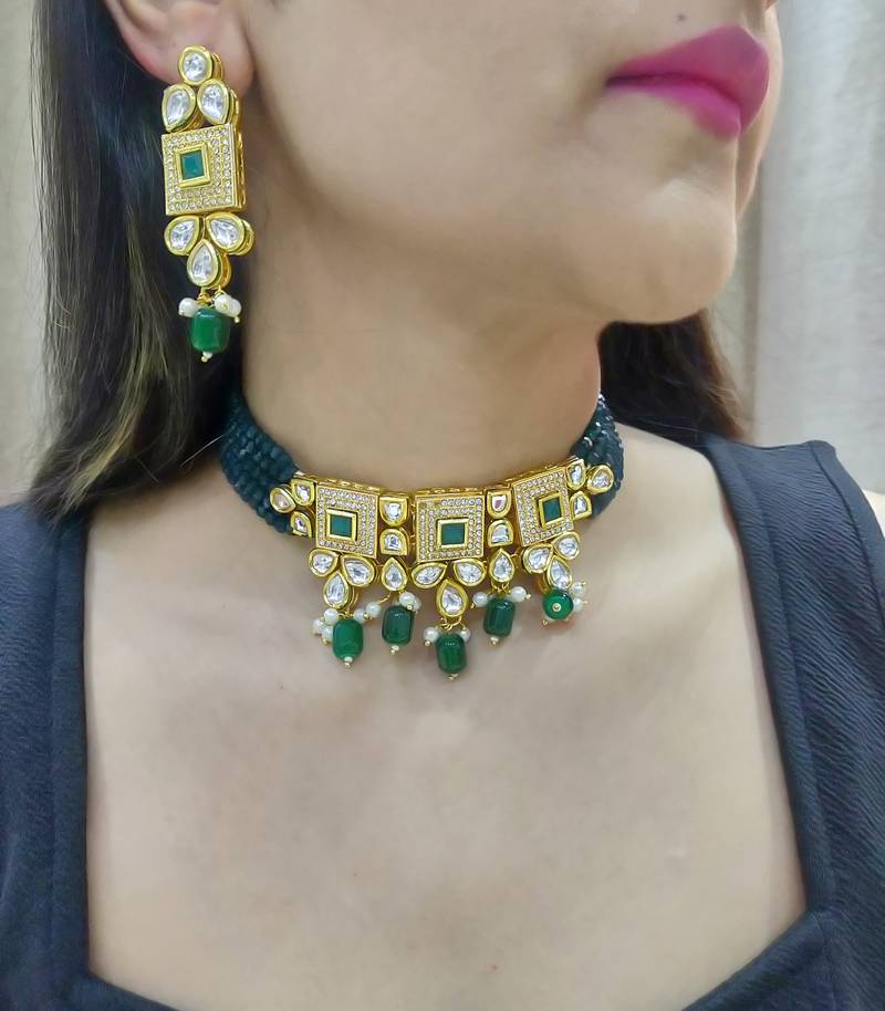 Ferzeen green kundan choker set