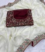 White Color Embroidery and zari work Silk Saree