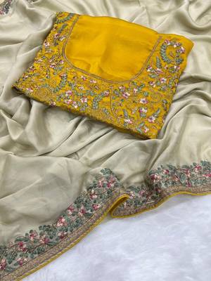 beige silk bridal saree with embroidery and zari work 1