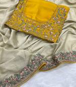 Beige Color Embroidery and zari work Silk Saree