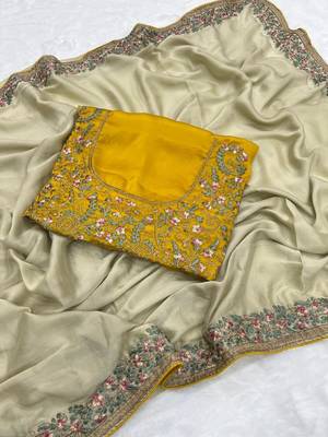 beige silk bridal saree with embroidery and zari work 2