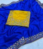 Royal Blue Color Embroidery and zari work Silk Saree