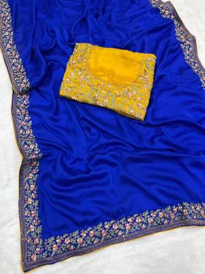royal blue silk sari with embroidery zari work 2