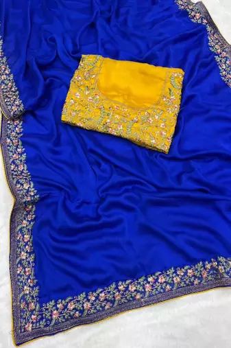 royal blue silk sari with embroidery zari work