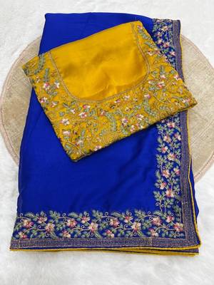 royal blue silk sari with embroidery zari work 3