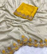 Beige Color Embroidery and zari work Silk Saree