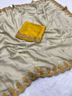 beige silk wedding saree with embroidery and zari work 2